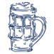 Blaue Illustration eines Bierkrugs mit Schaum und Henkel.